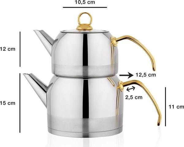 Schafer Ada (Büyük) 4 Parça Gold Çaydanlık Takımı - Image 1