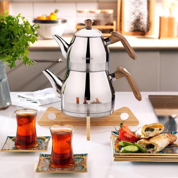 Schafer Luz Orta Boy Çelik Çaydanlık Takımı 3 Parça-Kahve - Image 1