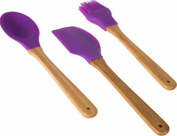 Ün-Ev 3'Lü Bambu Saplı Silikon Kaşık -Spatula-Fırça Mutfak Seti - Image 1