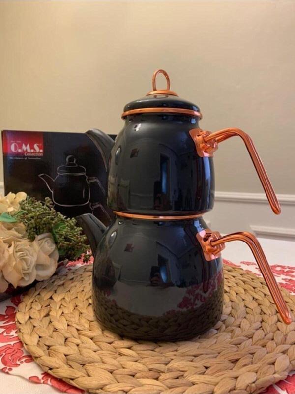 OMS Emaye Çaydanlık Takımı- Koyu Gri - Image 1