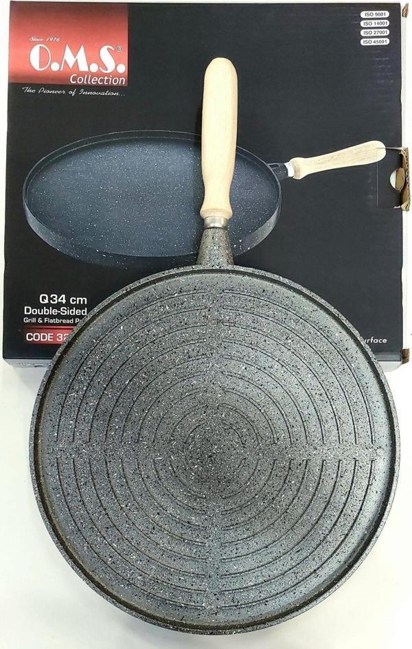 OMS Granit 34Cm Çift Taraflı Döküm Grill Gözleme Tava -Gri - Image 1