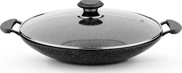 OMS Granit Cam Kapaklı Kavurma Sacı Tava 34 Cm Siyah - Image 1