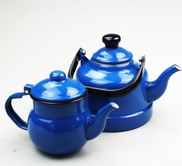 Homekolik Nostaljik Emaye Çinko Çaydanlık Seti Mavi 1,7 Lt - Image 1