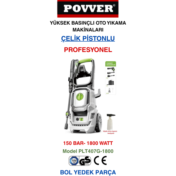 POWER Profesyonel Indüksiyon Motorlu Yüksek Basınçlı Yıkama Makinesı (1800 W - 150 BAR) - Image 1