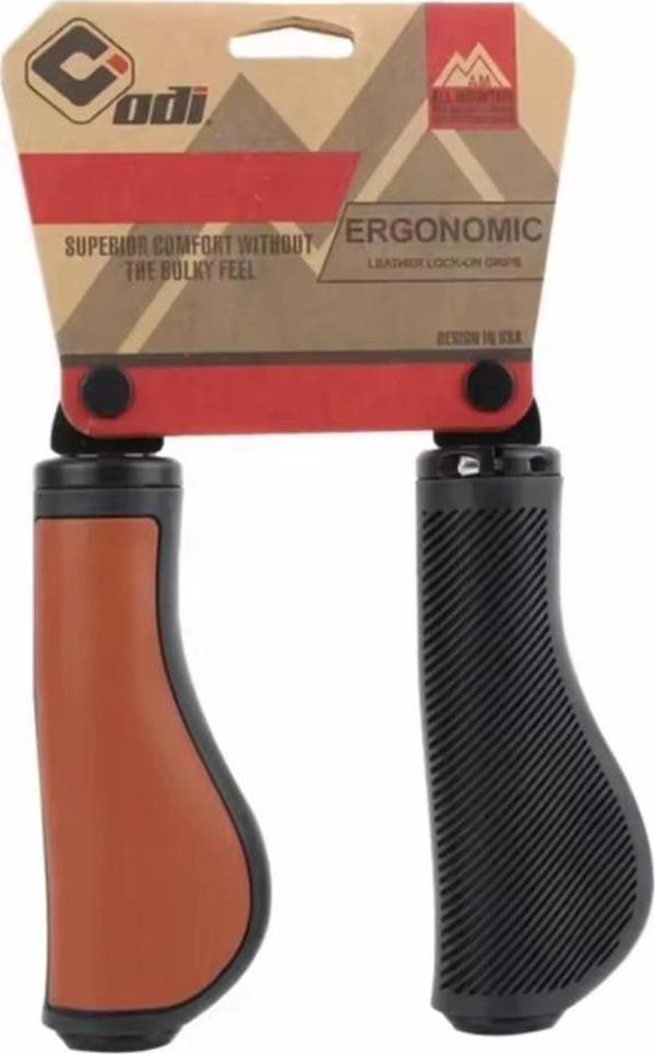 ODI Ergonomik Bisiklet Elciği Ağrı Önleme Özellikli Gidon Tutacağı Deri Görünümlü Siyah Kahverengi - Image 1