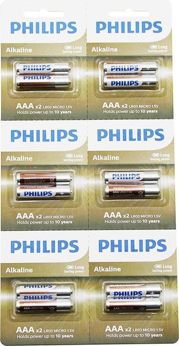 PHILIPS  ALKALİNE İNCE - AAA - 1.5V  PİL  12PCS= 2Lİ X 6  - Image 1