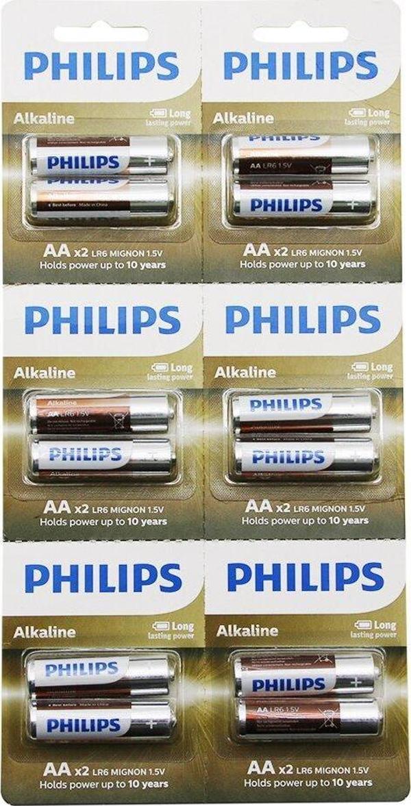 PHILIPS  ALKALİNE KALEM - AA - 1.5V  PİL  12PCS= 2Lİ X 6  - Image 1