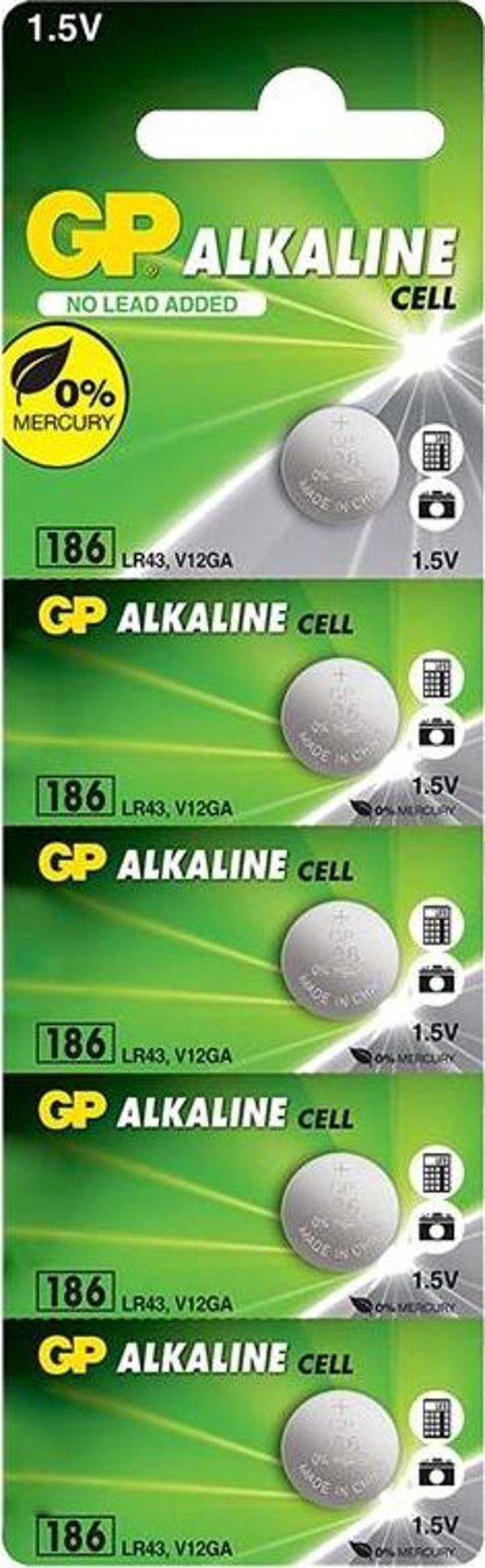 GP 186 LR43 ALKALİN 1.5V DÜĞME PİL ( (186F-2C5) 5Lİ PAKET  - Image 1