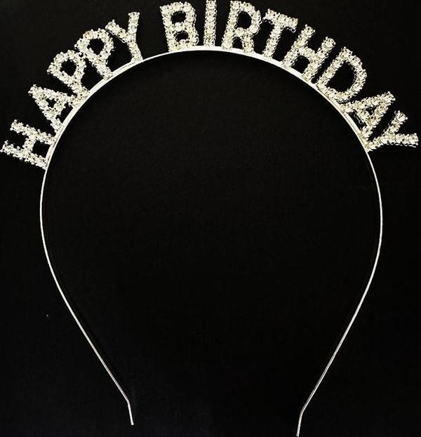 Gümüş Kristal Taşlı Happy Birthday Doğum Günü Tacı İthal Ürün A Kalite 17x16 cm  - Image 1