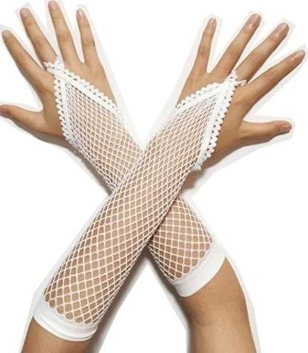 Beyaz Renk Parmak Arası File Örgü Eldiven 26 cm  - Image 1