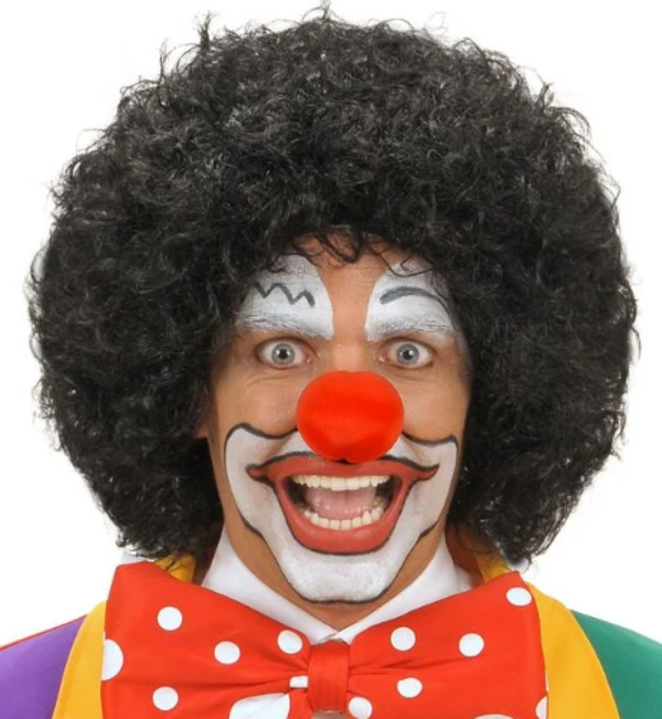 Siyah Renk Kıvırcık Afro Bonus Peruk Saç ve Kırmızı Sünger Burun Seti  - Image 1