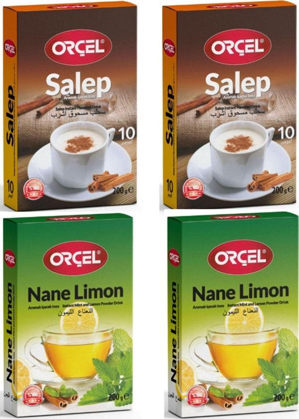 Orçel 2 Nane Limon 2 Salep Aromalı Içecek Tozu Oralet Çay 4X200 gr  - Image 1