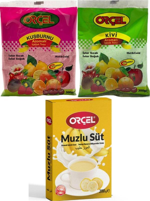 Orçel Muzlusüt 200 gr+ Kivi 300 gr+ Kuşburnu 300 grAromalı Içecek Tozu Oralet Çay - Image 1