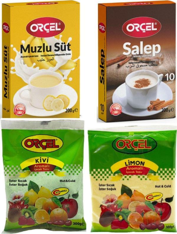Orçel Salep 200 gr+ Muzlu Süt 200 gr+ Kivi 300 gr+ Limon 300 grAromalı Içecek Tozu Oralet Çay - Image 1
