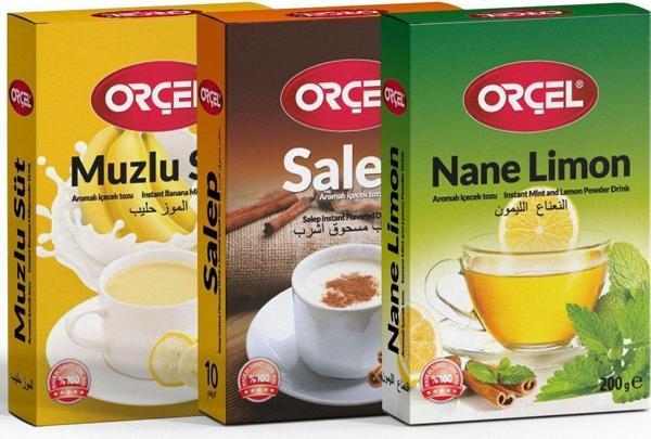Orçel Salep Muzlu Süt Nane Limon Aromalı Içecek Tozu Oralet Çay 3X200 gr  - Image 1