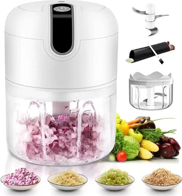 Pratik Mini El Rondosu Şarjlı Çelik 3 Bıçaklı 250 Ml Mutfak Robotu Hazneli Rondo Sebze Et Doğrayıcı Rende - Image 1