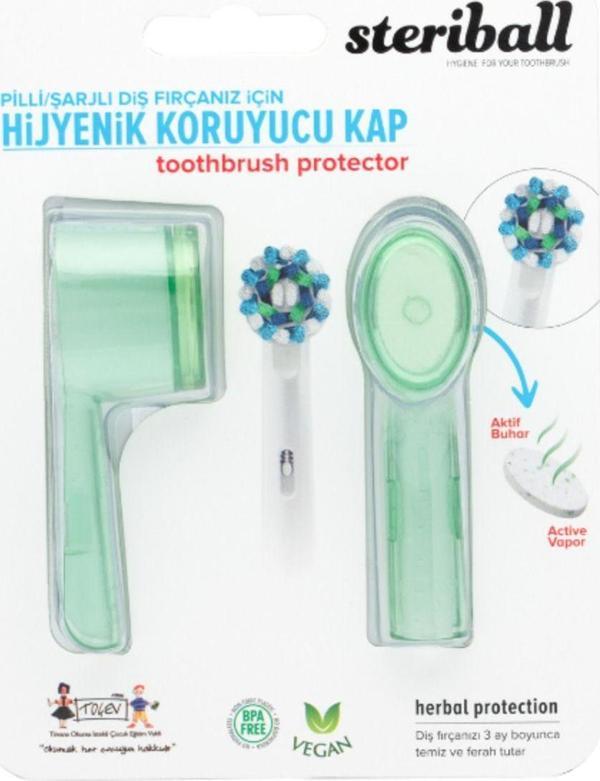 Steriball Şarjlı Ve Pilli Diş Fırçaları İçin Hijyenik Diş Fırçası Koruma Kabı-2'Li Yeşil X 2 - Image 1
