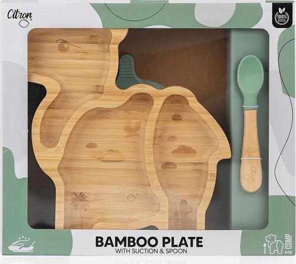 Citron Bölmeli Vakum Tabanlı Organik Bambu Çocuk Yemek Takımı - Camel 1073575 - Image 1