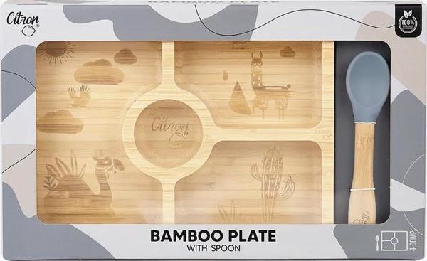 Citron Bölmeli Vakum Tabanlı Organik Bambu Kare Yemek Takımı 1073582 - Image 1
