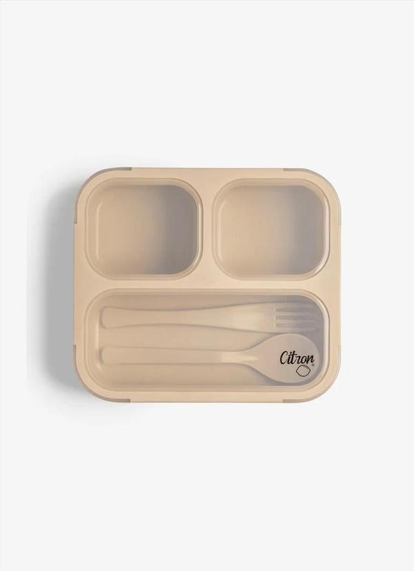 Citron Çatal ve Kaşıklı Bento Beslenme Kutusu Seti - Beige 1061015 - Image 1