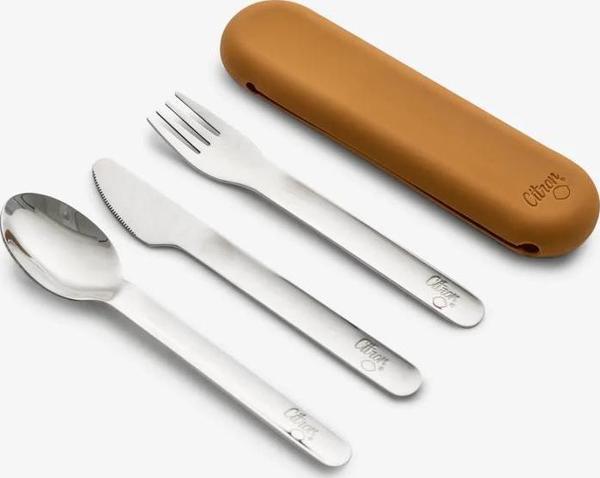 Citron Silikon Kılıflı Paslanmaz Çelik 3'lü Çatal Bıçak Kaşık Takımı - Caramel 1060643 - Image 1