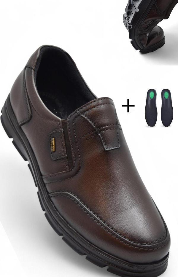 TAB1645-S Kışlık Tam Ortopedik Taban %100 Hakiki Deri Bağcıksız Erkek Ayakkabı Kauçuk Kaymaz Taban - Image 1