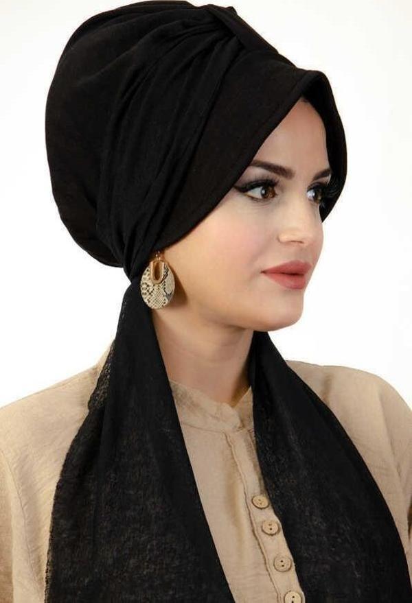 Siyah Şapkalı Fularlı Şapka Bone - Image 1