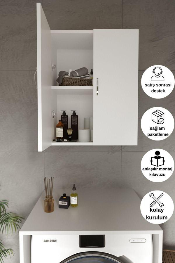 Liyano Çamaşır Makine Üst Dolabı Kapaklı Dolap Havlu Dolabı Banyo Dolabı - Image 1