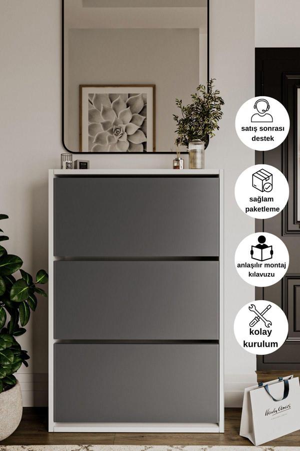 Liyano Düşer Kapak Ayakkabılık 3 Bölmeli Ayakkabılık - Image 1