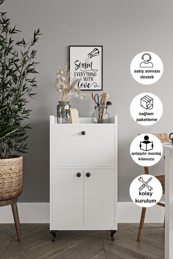Liyano Kiler Dolabı Banyo Dolabı Ekmek Dolabı Erzak Dolabı Çok Amaçlı Dolap Beyaz - Image 1