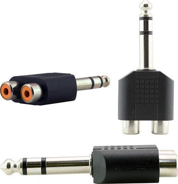 Ayt 6.3 mm Stereo Erkek 2 Rcd Dişi Jack 6.3 mm Kalın Mikrofon Girişini Renkli Rca Çıkışına Çevirici Dönüştürücü - Image 1