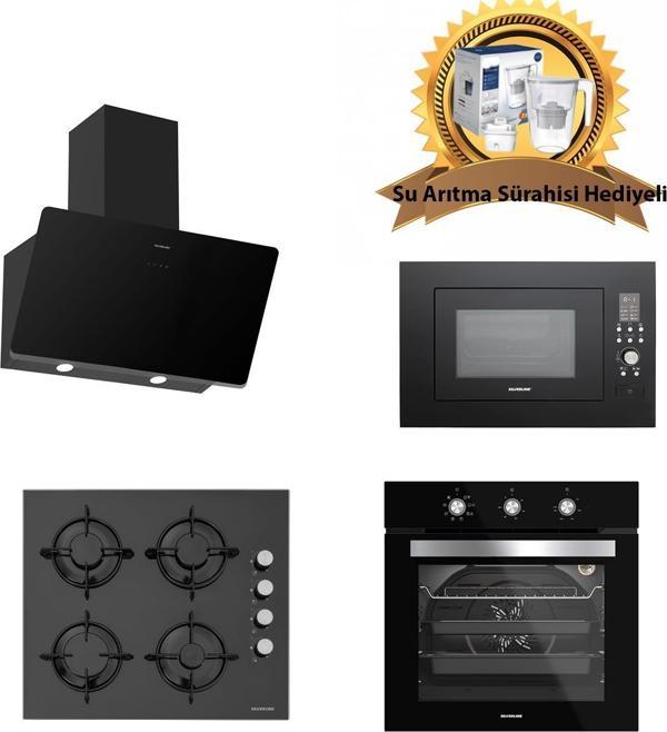Silverline BO6503B01 - CS5349B01 - 3420 Classy 60 - MW9018B01 Siyah Cam Ankastre Set - Image 1