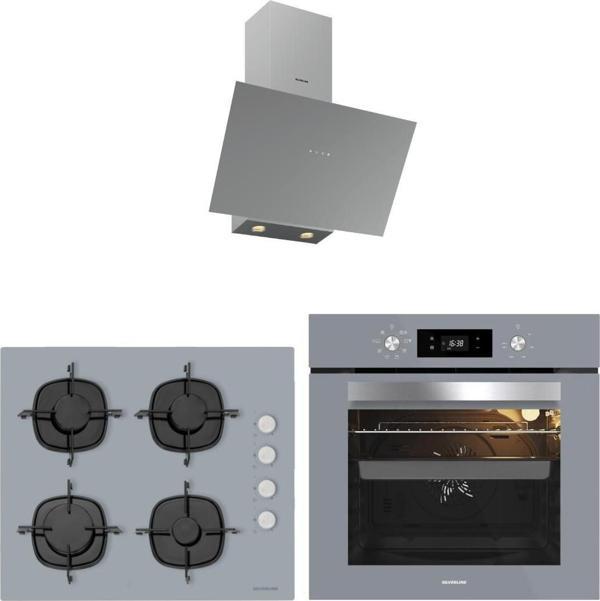 Silverline Gri Cam Ankastre Set 3481 Flam Davlumbaz - CS5335S01 Ocak - BO65E4S01 Gri Fırın - Image 1
