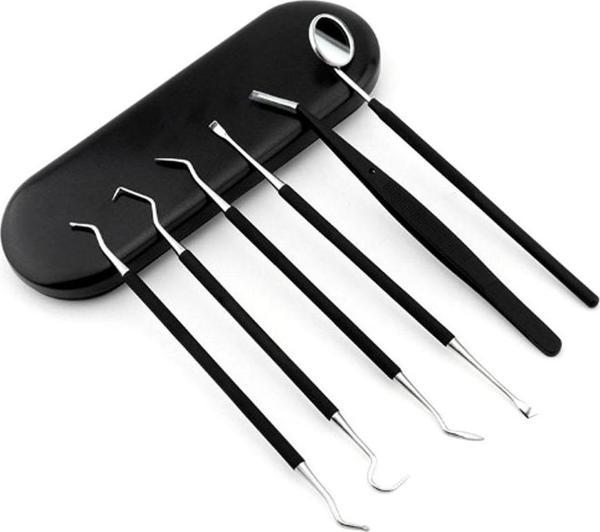 Valkyrie 6 Parça Paslanmaz Çelik Metal Kutulu  Diş Tartar Temizleme Dental Ağız Bakım Seti siyah kutu - Image 1