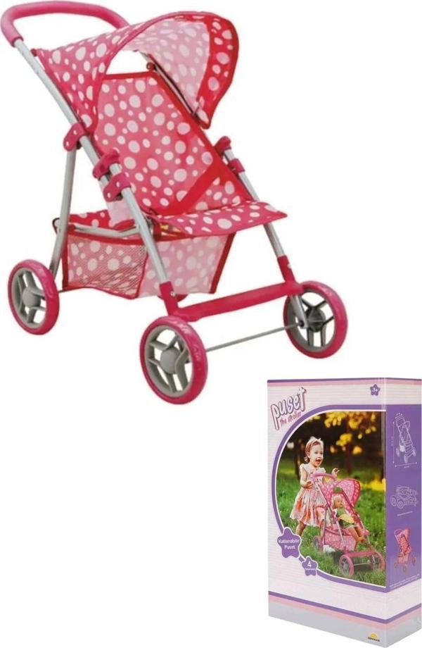 Puantiyeli Tenteli 3 Tekerlekli Metal Oyuncak Bebek Puseti - Image 1
