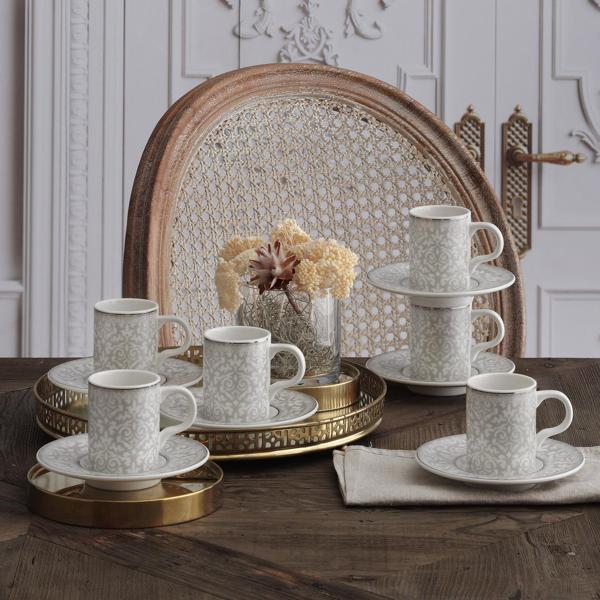 Güral Porselen Camelia 12 Parça 6 Kişilik Bone Türk Kahvesi Fincan Takımı - 5595 - Image 1