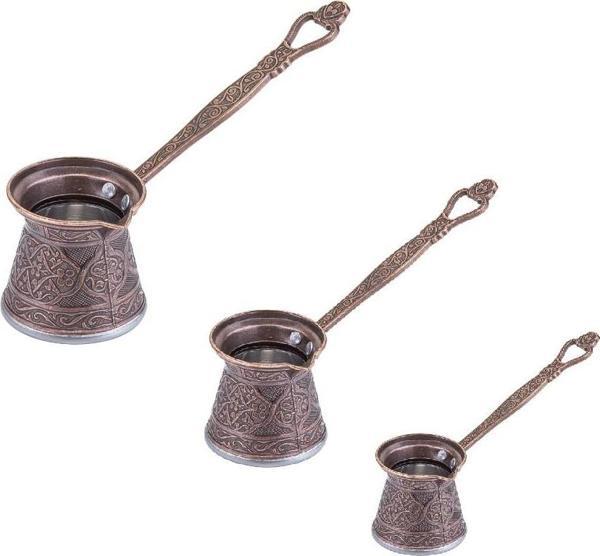 Döküm bakır cezve seti takımı 3 lü  - saplı bakır cezve 4-5-6 no (fincanlık) - Image 1