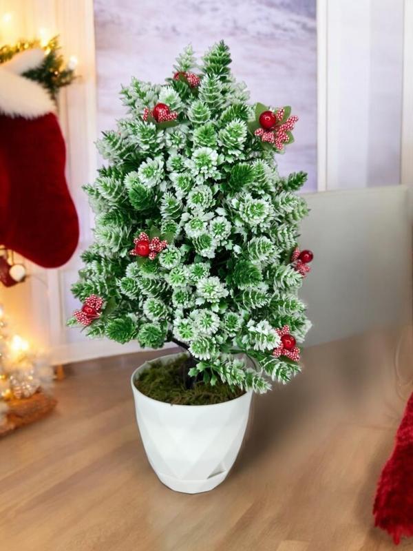 Yapay Çiçek Yılbaşı Çam Ağacı Kokinalı Karlı Kayın Beyaz Saksılı - Image 1