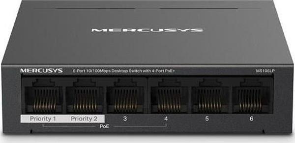 Mercusys Ms106Lp 4 Port 10-100 Mbps Poe+ 2 Port 10-100 Mbps Uplink Switch Hub Metal Kasa - Image 1