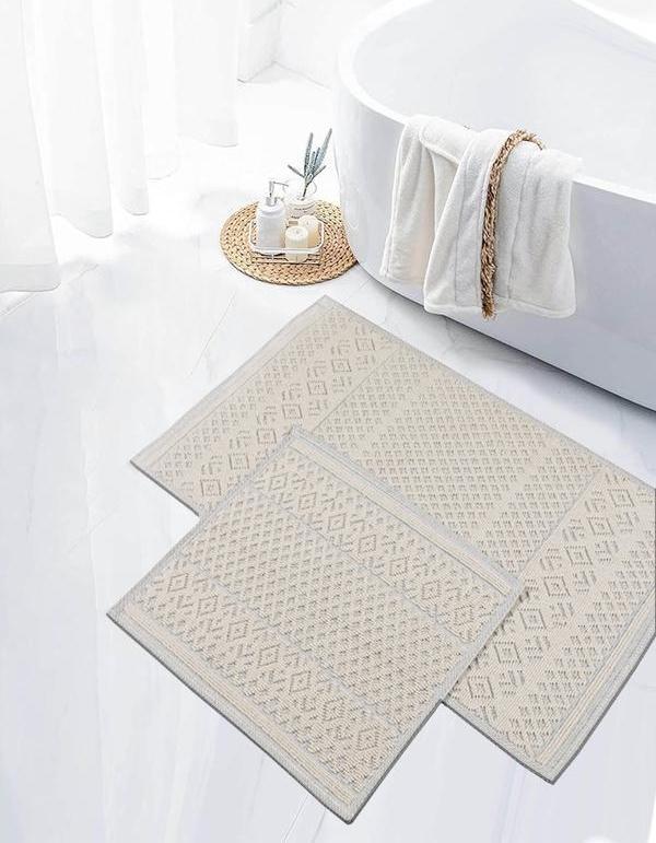 Naturel Pamuklu Kilim Yıkanabilir Banyo Paspası Seti 2'li Klozet Takımı 60x100-50x60cm 7020 Bej - Image 1