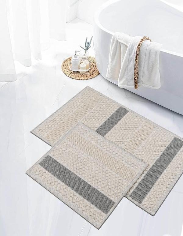Naturel Pamuklu Kilim Yıkanabilir Banyo Paspası Seti 2'li Klozet Takımı 60x100-50x60cm 7021 Bej - Image 1