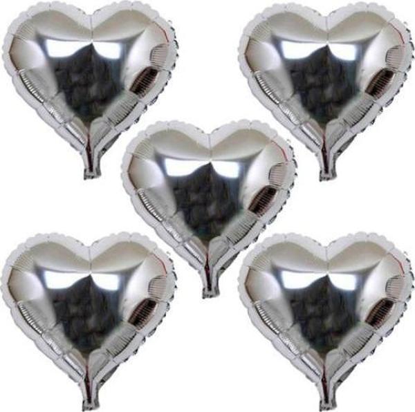 Kalp Şeklinde Folyo Balon 5 Adet 45 cm Gümüş Renk - Image 1