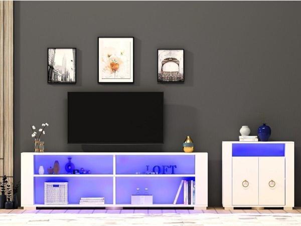 Demonte Decor Sona Dolap, Tv Sehpasi Takimi Beyaz-Altin - Image 1