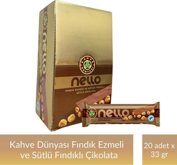 Kahve Dünyası Fındık Ezmesi ve Bütün Fındıklı Sütlü Çikolata 33 gr x 20 Adet - Image 1