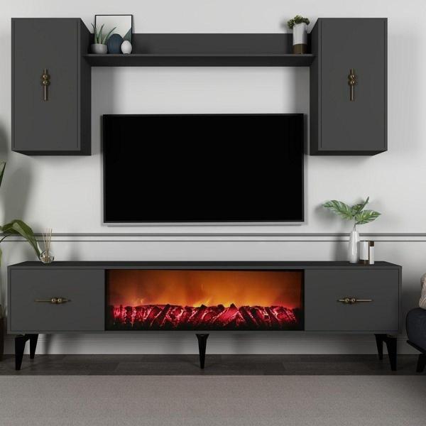 Demonte Decor Sinta 180 Cm Şömineli (B) Tv Ünitesi Takımı Antrasit-Antrasit - Image 1