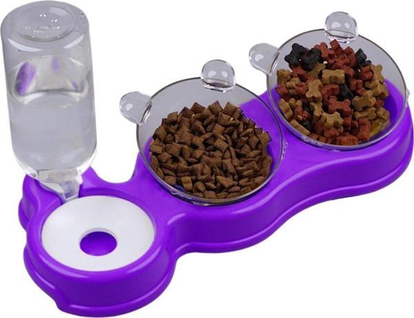 Glipet Çift Hazneli 3' lü Beslenme Mama ve Su Kabı Mor 500 ml 36 x 21 x 16 cm - Image 1
