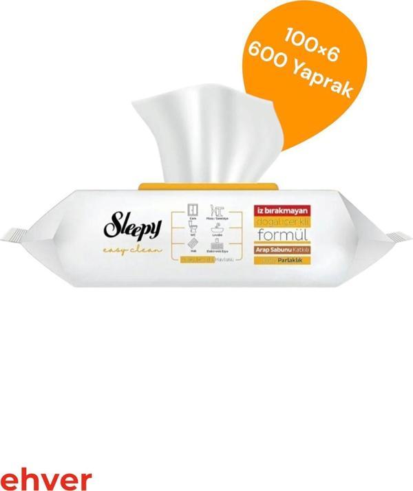 Sleepy 6'Lı Easy Clean Arap Sabunu Katkılı Yüzey Temizlik Havlusu (600 Yaprak) - Image 1