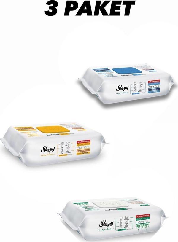 Sleepy Easy Clean Yüzey Tem. Havlusu Beyaz Sab. +Çam. Suyu +Arap Sabunu Katkili 3 Paket (300 Yaprak) - Image 1
