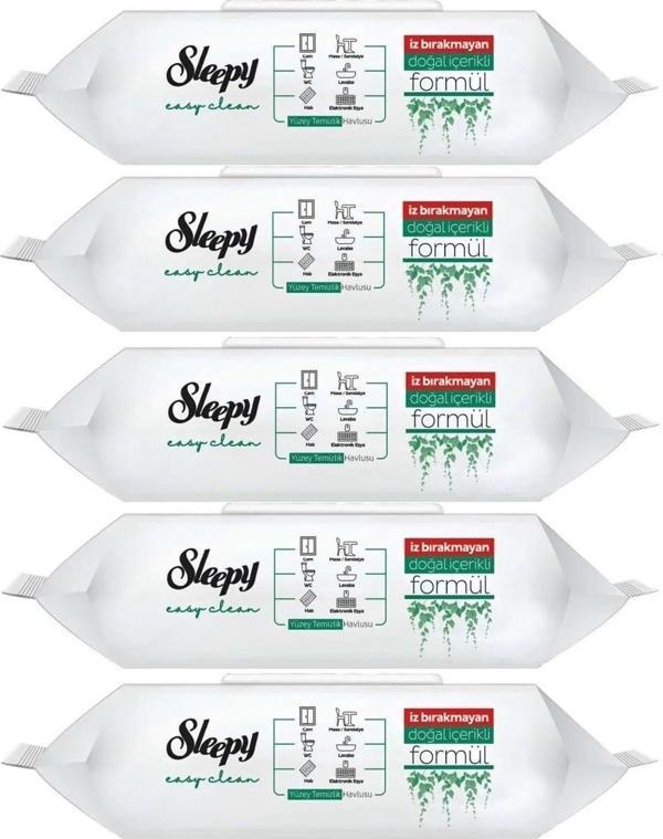 Sleepy Easy Clean Yüzey Temizlik Havlusu 100 Yaprak Plastik Kapaklı (5 Li Set) - Image 1