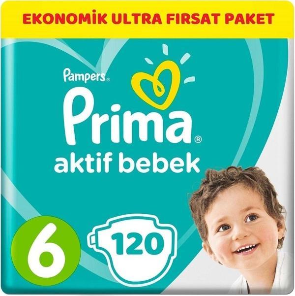 Prima Bebek Bezi Aktif Bebek 6 Beden 120 Adet Ekonomik Ultra Fırsat Paketi - Image 1